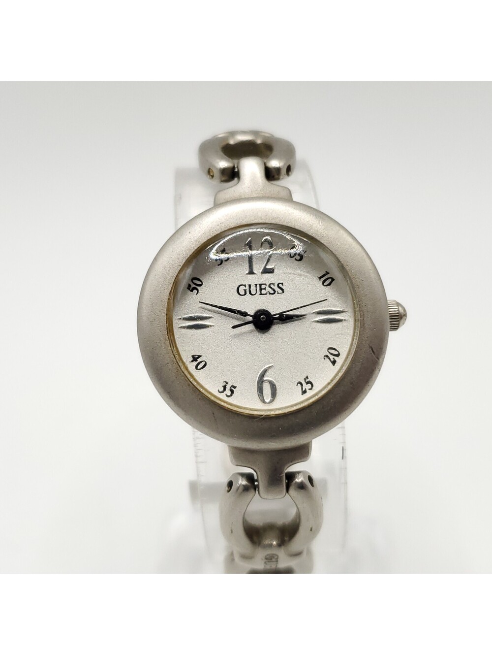 Guess Womens Watch 23mm Silver Tone Round Dial New Battery 5.5"